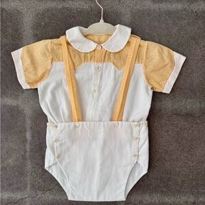 Adorable True Vintage 1960’s Yellow and White Baby Romper Set